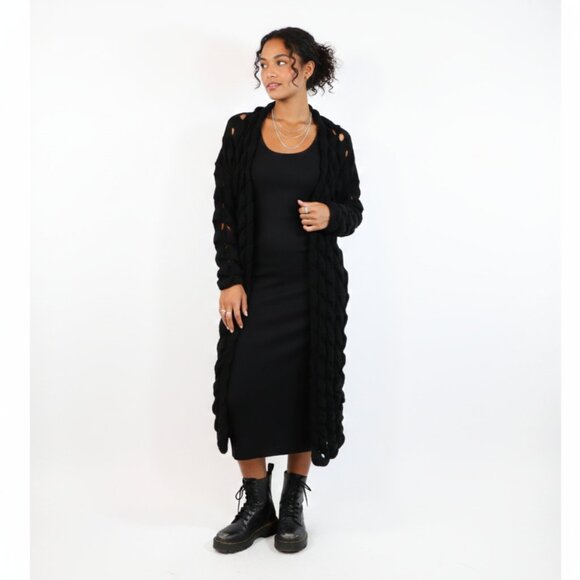 *Pistache Open Knit Black Long Cardigan - Picture 1 of 7